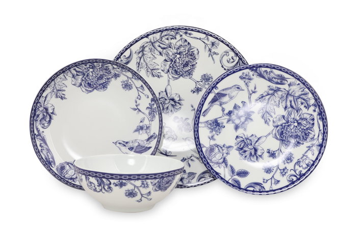 Hermia Juego de Vajilla de Porcelana de 24 Piezas Azul y Blanco Hermia Juego de Vajilla de Porcelana de 24 Piezas Azul y Blanco